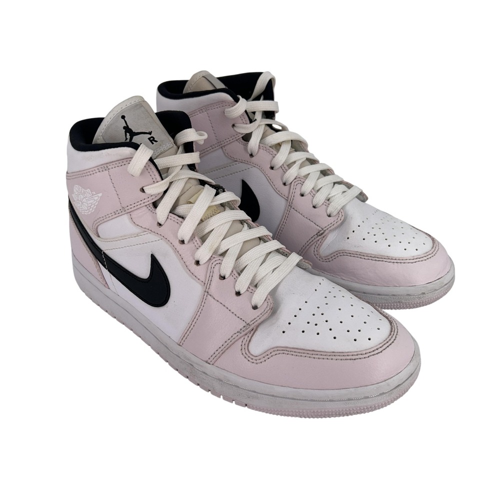 Nike Air‎ Jordan 1 Mid Shoes Womens Size 10 White Pink Black Swoosh BQ6472-500